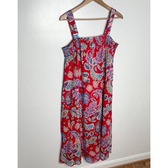 Talbots Womens Fit And Flare Midi Dress 16 Red Colorful Paisley Cotton Summer - Picture 4 of 10